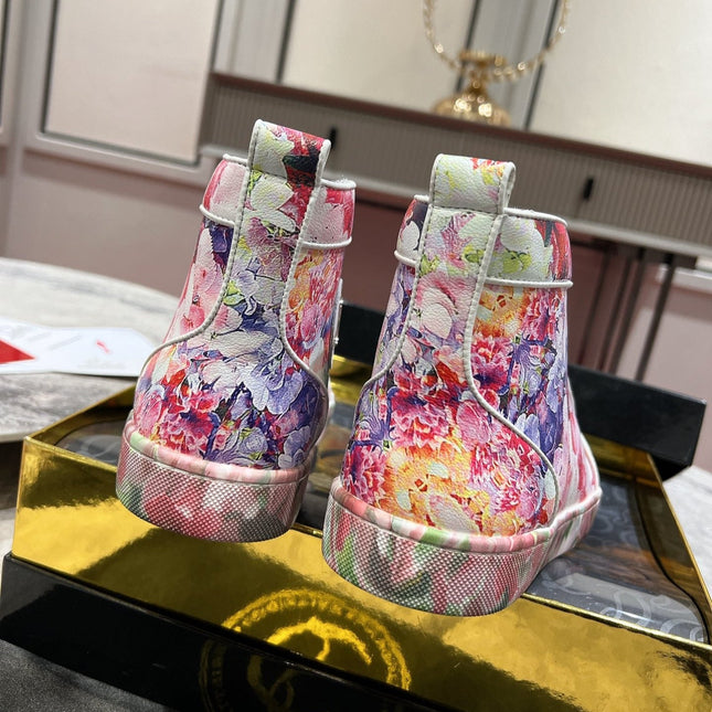 LOUIS ORLATO FLORAL PRINT HIGH-TOP SNEAKERS IN MULTICOLOR CALFSKIN