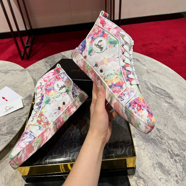 LOUIS ORLATO FLORAL PRINT HIGH-TOP SNEAKERS IN MULTICOLOR CALFSKIN