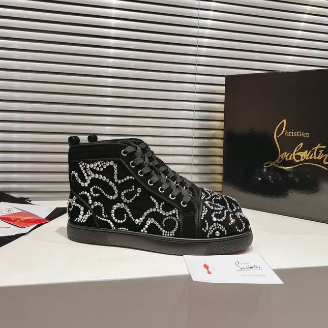 OCTOLOUIS STRASS STUDDED HIGH-TOP SNEAKERS IN BLACK VELVET