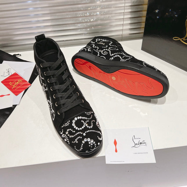 OCTOLOUIS STRASS STUDDED HIGH-TOP SNEAKERS IN BLACK VELVET