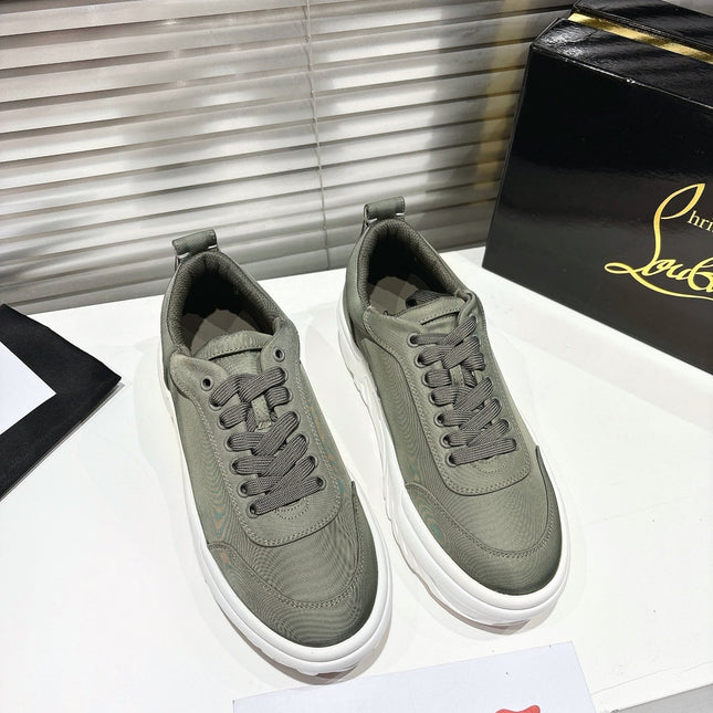 CHOUKARIO LOW-TOP THICK SOLE SNEAKERS IN SAGE GREEN FABRIC CREATIVE PRINT