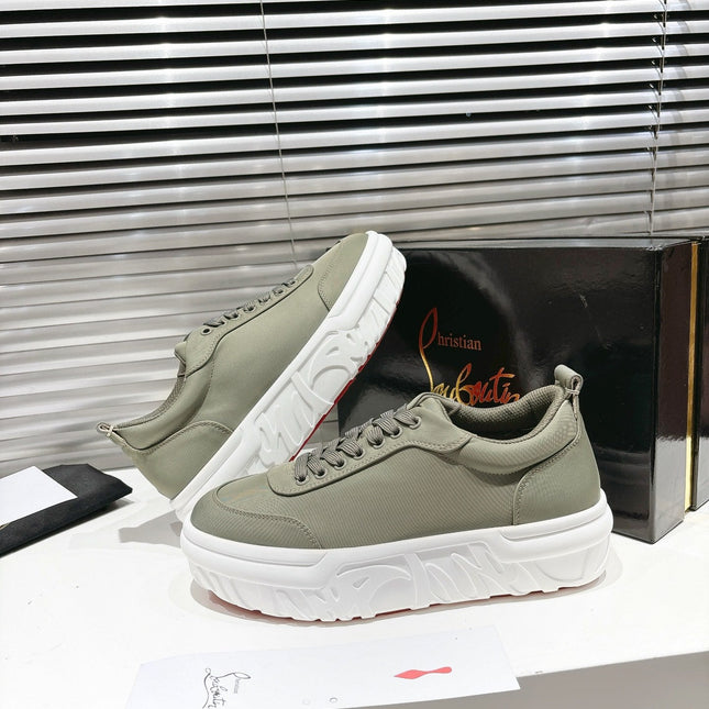 CHOUKARIO LOW-TOP THICK SOLE SNEAKERS IN SAGE GREEN FABRIC CREATIVE PRINT