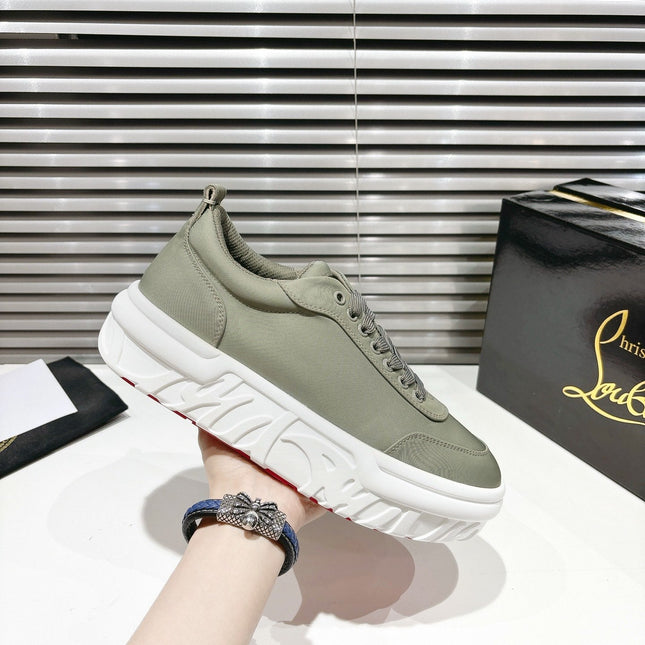 CHOUKARIO LOW-TOP THICK SOLE SNEAKERS IN SAGE GREEN FABRIC CREATIVE PRINT