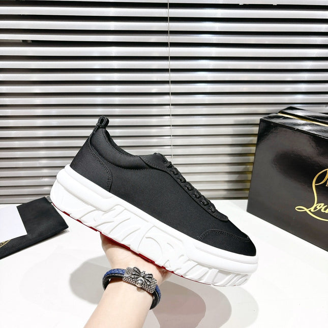 CHOUKARIO LOW-TOP THICK SOLE SNEAKERS IN BLACK FABRIC CREATIVE PRINT