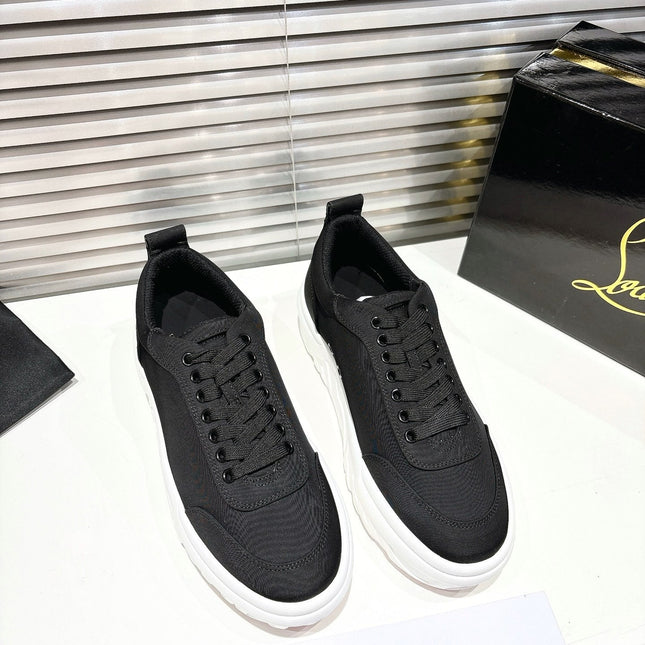 CHOUKARIO LOW-TOP THICK SOLE SNEAKERS IN BLACK FABRIC CREATIVE PRINT