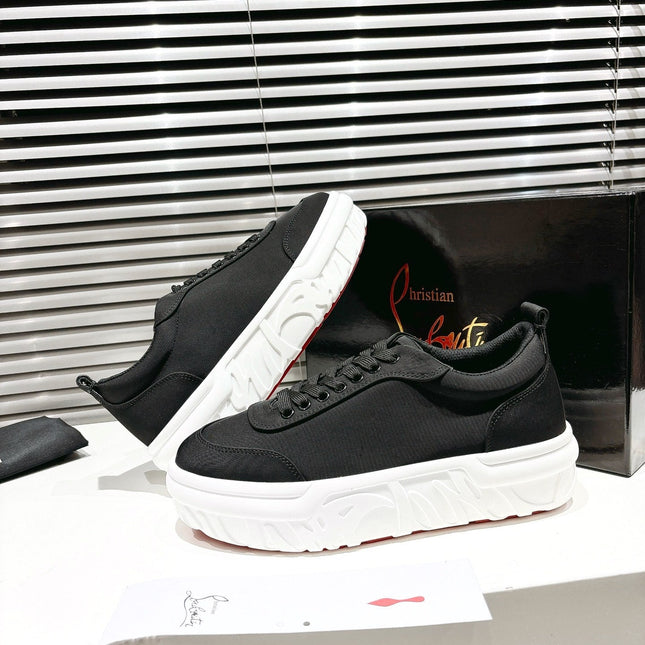 CHOUKARIO LOW-TOP THICK SOLE SNEAKERS IN BLACK FABRIC CREATIVE PRINT