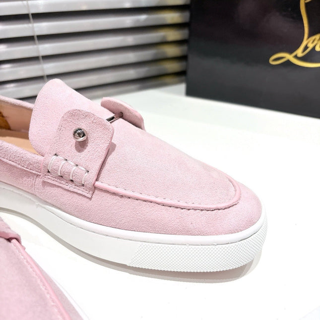 CHAMBELIBOAT REVERSED NUBUCK BOAT SHOES IN BABY PINK SUEDE