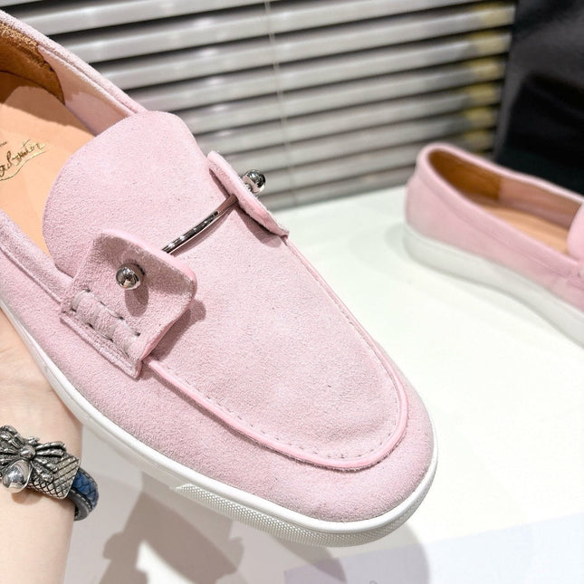 CHAMBELIBOAT REVERSED NUBUCK BOAT SHOES IN BABY PINK SUEDE