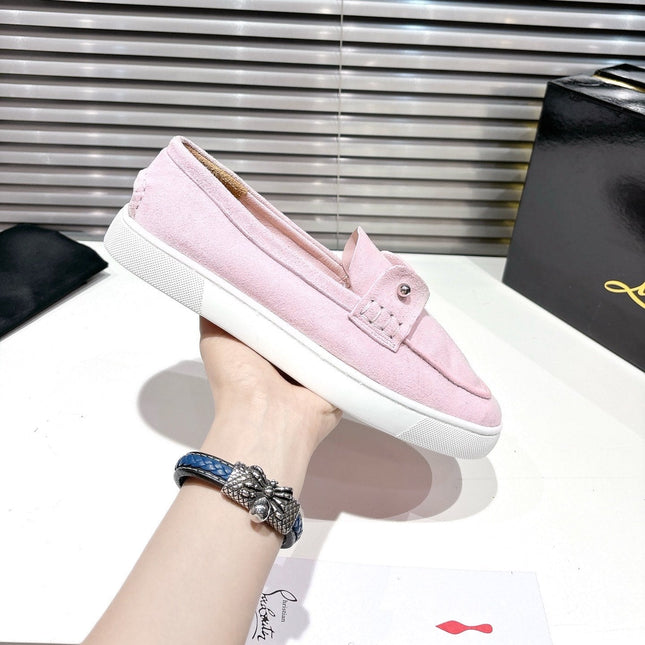 CHAMBELIBOAT REVERSED NUBUCK BOAT SHOES IN BABY PINK SUEDE