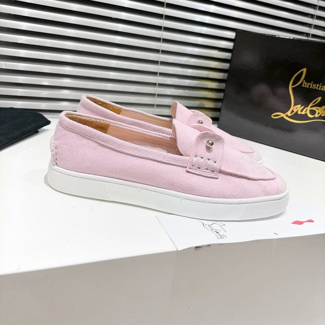 CHAMBELIBOAT REVERSED NUBUCK BOAT SHOES IN BABY PINK SUEDE