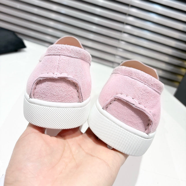 CHAMBELIBOAT REVERSED NUBUCK BOAT SHOES IN BABY PINK SUEDE