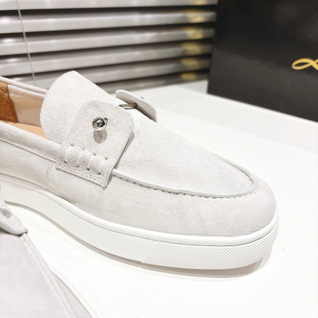 CHAMBELIBOAT REVERSED NUBUCK BOAT SHOES IN WHITE SUEDE