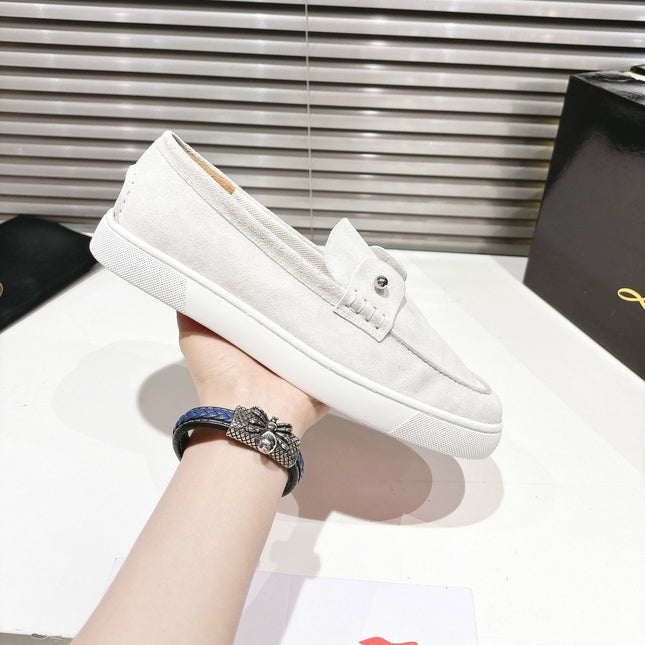CHAMBELIBOAT REVERSED NUBUCK BOAT SHOES IN WHITE SUEDE