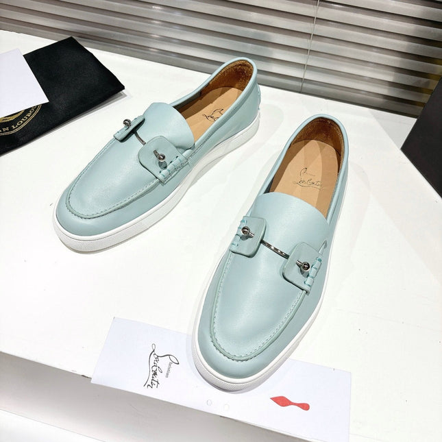 CHAMBELIBOAT REVERSED NUBUCK BOAT SHOES IN LIGHT BLUE SHINY CALFSKIN