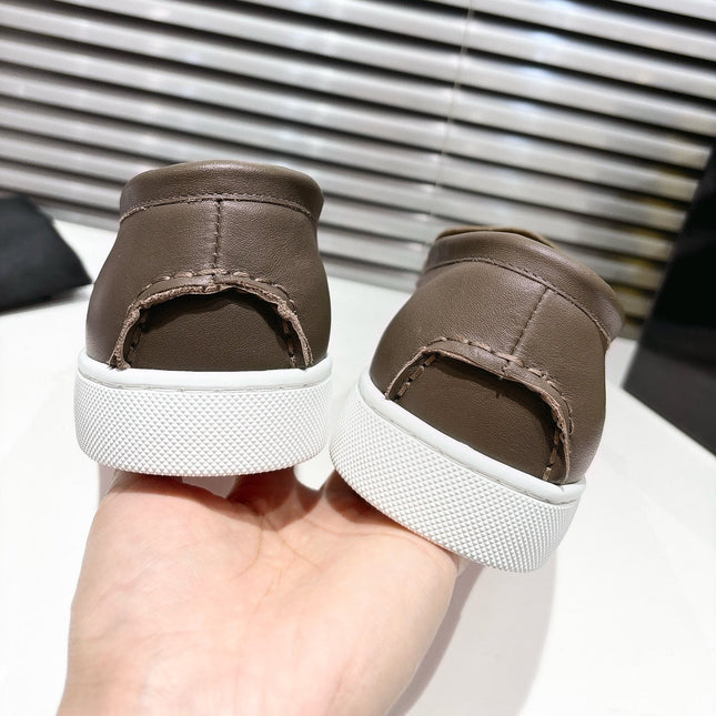 CHAMBELIBOAT REVERSED NUBUCK BOAT SHOES IN CHOCOLATE BROWN SHINY CALFSKIN