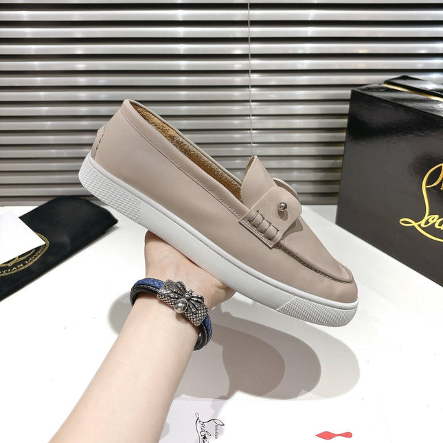 CHAMBELIBOAT REVERSED NUBUCK BOAT SHOES IN BEIGE SHINY CALFSKIN