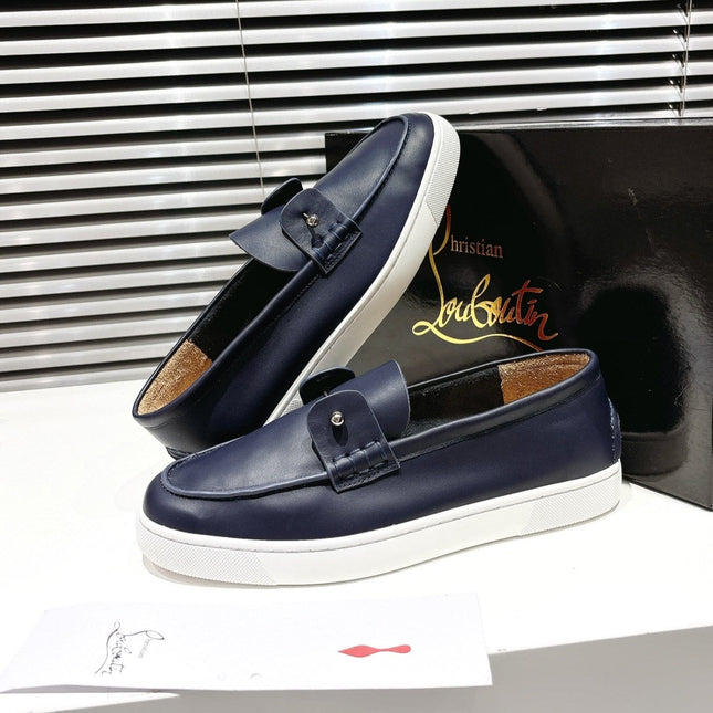 CHAMBELIBOAT REVERSED NUBUCK BOAT SHOES IN NAVY BLUE SHINY CALFSKIN
