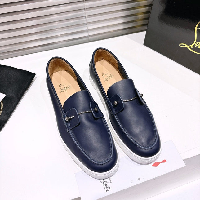 CHAMBELIBOAT REVERSED NUBUCK BOAT SHOES IN NAVY BLUE SHINY CALFSKIN