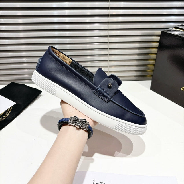 CHAMBELIBOAT REVERSED NUBUCK BOAT SHOES IN NAVY BLUE SHINY CALFSKIN