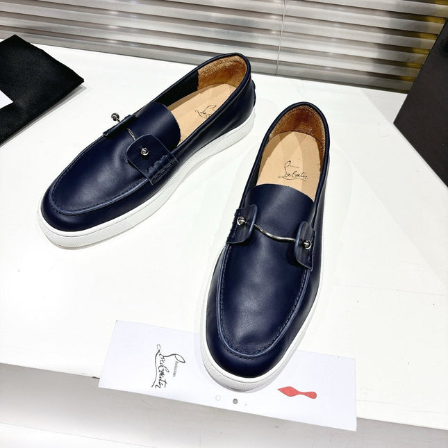CHAMBELIBOAT REVERSED NUBUCK BOAT SHOES IN NAVY BLUE SHINY CALFSKIN