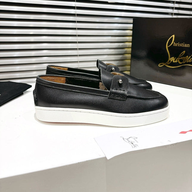 CHAMBELIBOAT REVERSED NUBUCK BOAT SHOES IN BLACK SHINY CALFSKIN