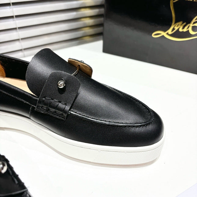 CHAMBELIBOAT REVERSED NUBUCK BOAT SHOES IN BLACK SHINY CALFSKIN