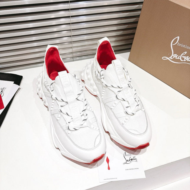 LOUBI CHUNKY SNEAKERS IN WHITE AND RED MESH AND CALFSKIN