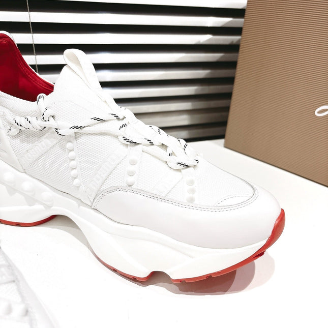 LOUBI CHUNKY SNEAKERS IN WHITE AND RED MESH AND CALFSKIN