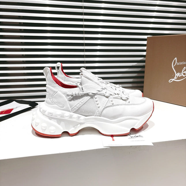 LOUBI CHUNKY SNEAKERS IN WHITE AND RED MESH AND CALFSKIN