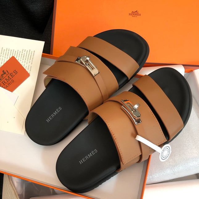 GABRIEL SANDAL MULE IN BRONZE BROWN CALFSKIN