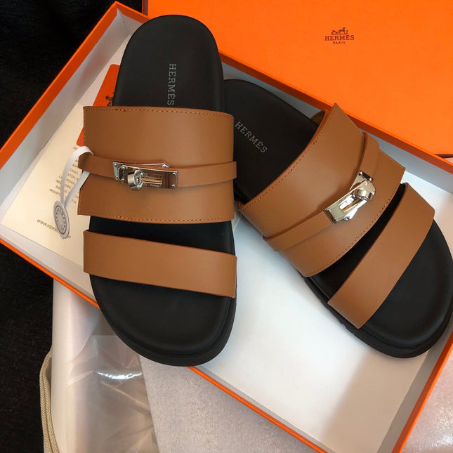 GABRIEL SANDAL MULE IN BRONZE BROWN CALFSKIN