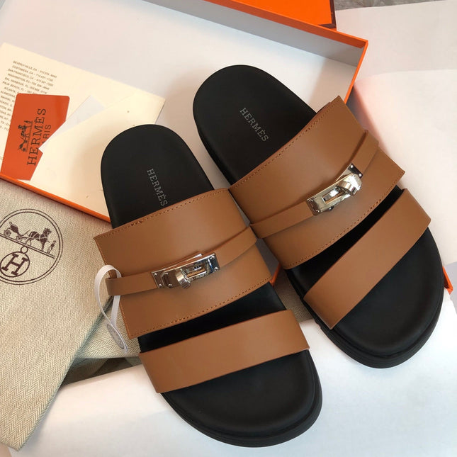 GABRIEL SANDAL MULE IN BRONZE BROWN CALFSKIN