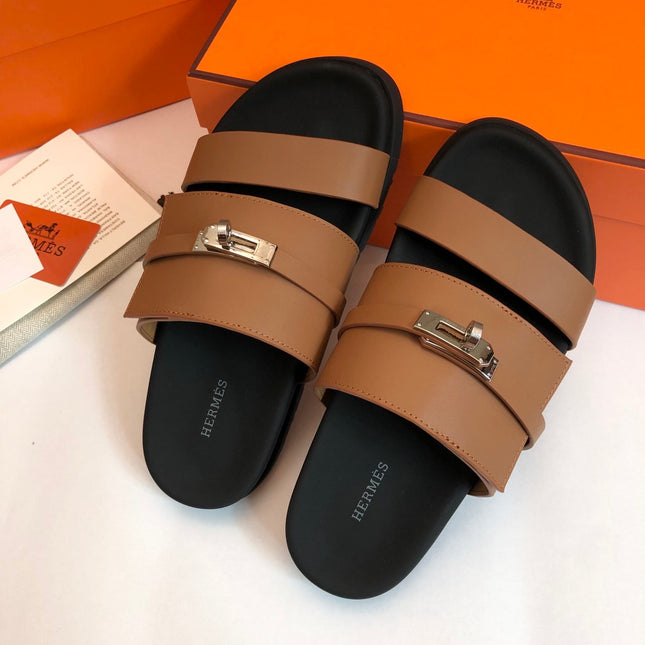 GABRIEL SANDAL MULE IN BRONZE BROWN CALFSKIN