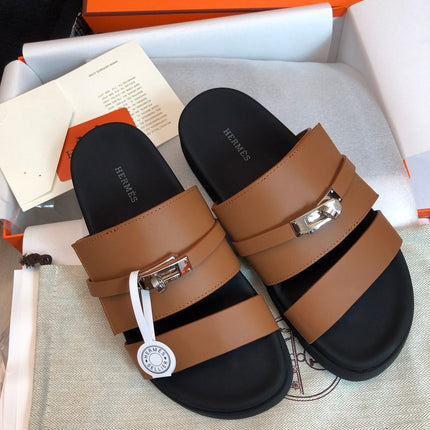 GABRIEL SANDAL MULE IN BRONZE BROWN CALFSKIN