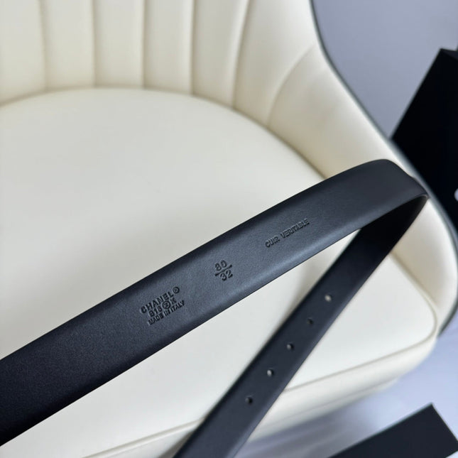 CC BELT 30MM IN BLACK SMOOTH CALFSKIN SILVER HARDWARE ATTACH RHINSTONES