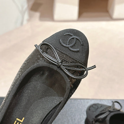 BALLET FLATS IN BLACK GLITTERED TULLE AND SATIN