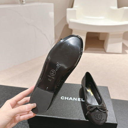 BALLET FLATS IN BLACK GLITTERED TULLE AND SATIN