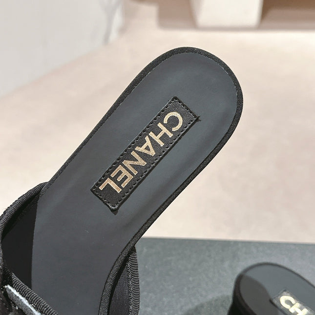 BOW LADY SLIPPERS BLACK LAMBSKIN WITH RHINESTONES