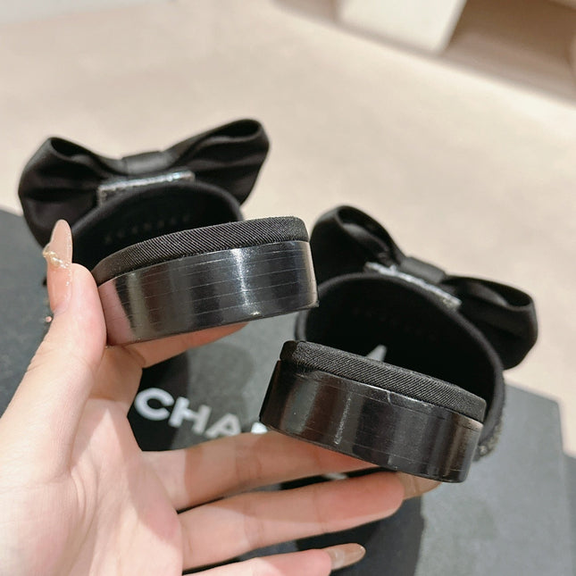 BOW LADY SLIPPERS BLACK LAMBSKIN WITH RHINESTONES