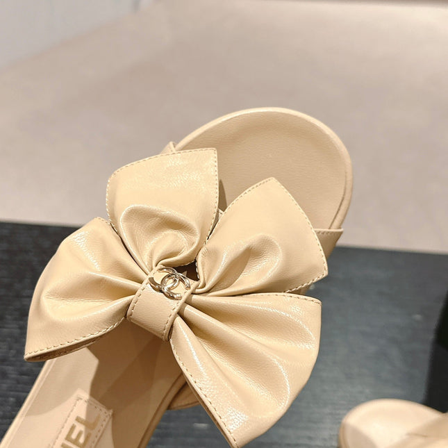 BOW LADY SLIPPERS BEIGE CREAM LAMBSKIN