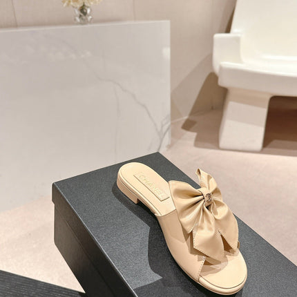 BOW LADY SLIPPERS BEIGE CREAM LAMBSKIN