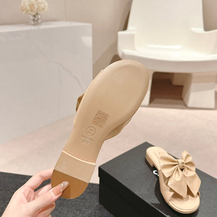 BOW LADY SLIPPERS BEIGE CREAM LAMBSKIN