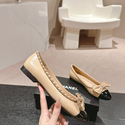 BOWKNOT BALLET FLAT IN BEIGE CREAM MIX BLACK SHEEPSKIN