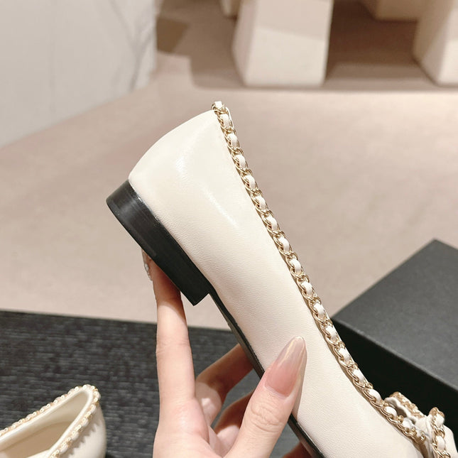 BOWKNOT BALLET FLAT IN WHITE MIX BLACK SHEEPSKIN