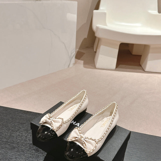 BOWKNOT BALLET FLAT IN WHITE MIX BLACK SHEEPSKIN