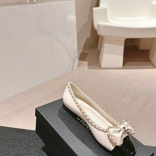 BOWKNOT BALLET FLAT IN WHITE MIX BLACK SHEEPSKIN