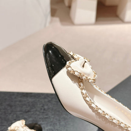 BOWKNOT HIGH HEELS IN WHITE MIX BLACK SHEEPSKIN