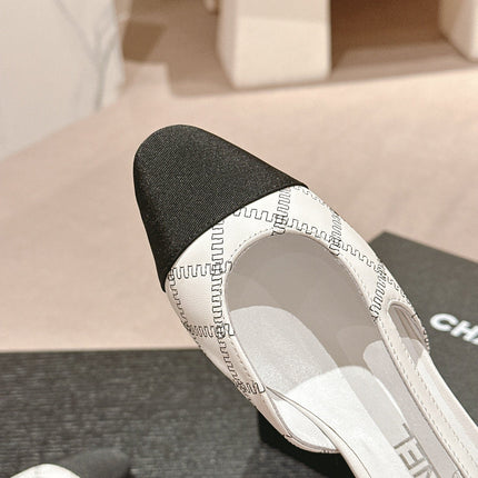 SLINGBACKS IN WHITE LAMBSKIN AND BLACK SATIN
