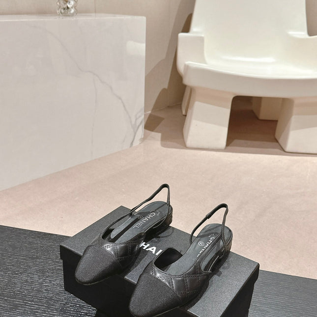 SLINGBACKS IN BLACK LAMBSKIN AND SATIN