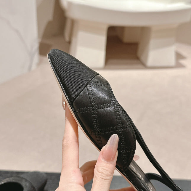 SLINGBACKS IN BLACK LAMBSKIN AND SATIN